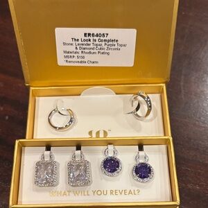 Charming Hoops: The Look is Complete. Rhodium. Lavender and Purple Topaz Charms